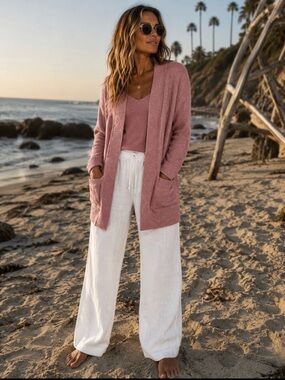 LOFT Dusty Rose Open-Front Knit Cardigan